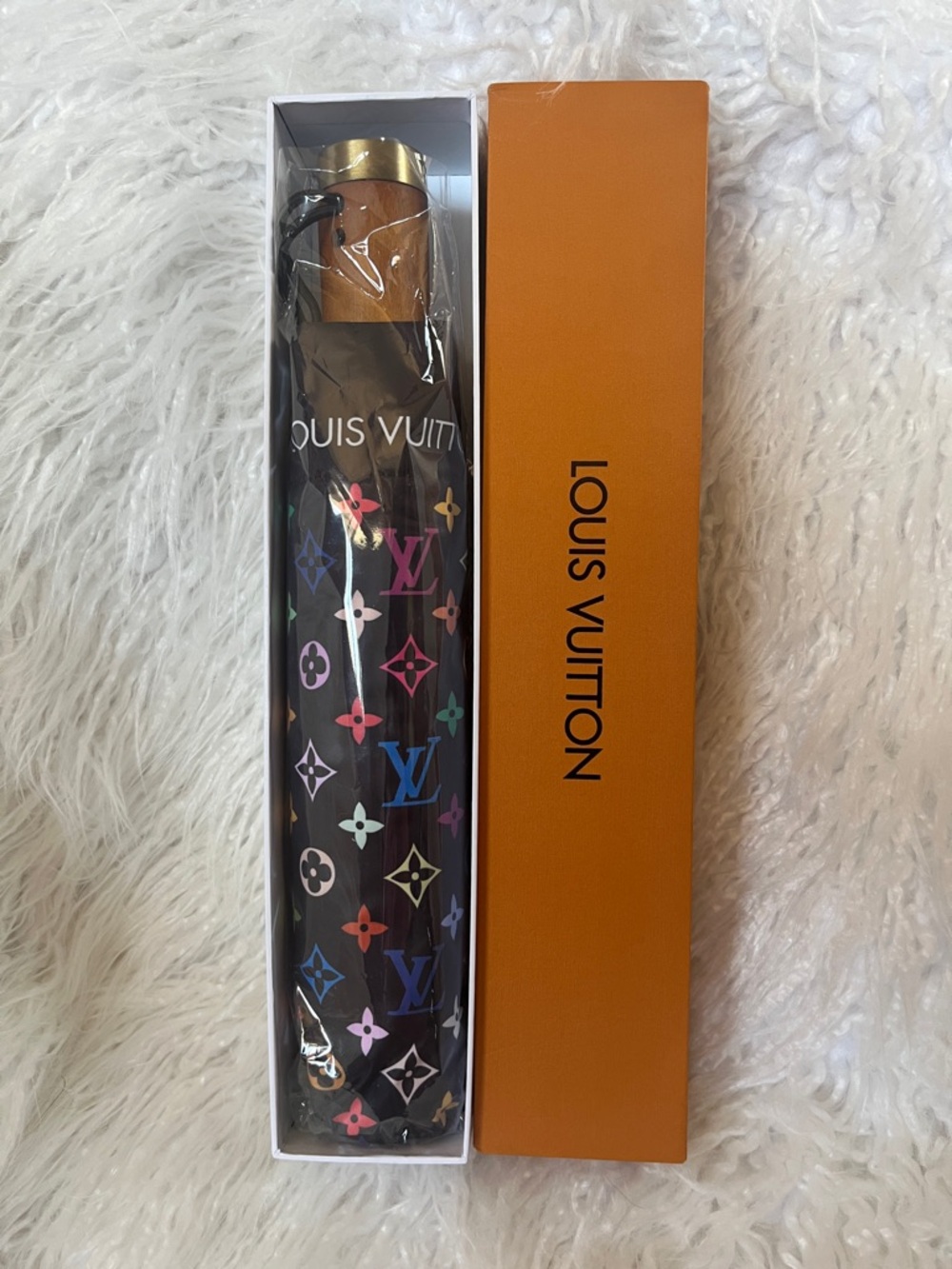 NEW Louis Vuitton Black Umbrella with Multicolor Monogram, with box